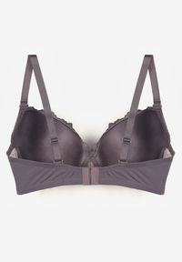 Renee - Szaro-Różowy Biustonosz Ozdobiony Koronką i Kokardką Aqiany. Kolor: szary. Materiał: koronka. Wzór: aplikacja, koronka #6