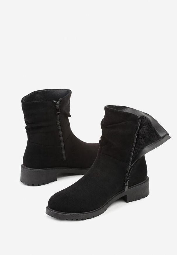 Born2be - Czarne Marszczone Botki do Kostki z Imitacji Zamszu Espinea. Okazja: na spotkanie biznesowe, do pracy, na co dzień. Kolor: czarny. Materiał: zamsz. Styl: elegancki, casual, biznesowy