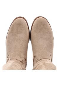 Kozaki damskie S.Barski, cholewka z materiału zapinane na suwak elegancki fason w stylu boho, beżowe, HY61-8022. Okazja: na co dzień. Kolor: beżowy. Szerokość cholewki: normalna. Wzór: geometria, ażurowy. Materiał: materiał. Sezon: jesień, lato, zima. Obcas: na obcasie. Styl: elegancki, boho. Wysokość obcasa: niski #5