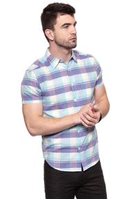 Wrangler - KOSZULA MĘSKA KRÓTKI RĘKAW WRANGLER SS 1PKT SHIRT BEACH GLASS W5860NQWD 112129522. Materiał: materiał. Długość rękawa: krótki rękaw. Długość: krótkie. Wzór: kratka