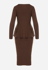 Born2be - Brązowy Elegancki Komplet z Dzianiny z Wiskozą Kardigan i Spódnica Uneva. Kolor: brązowy. Materiał: wiskoza, dzianina #6