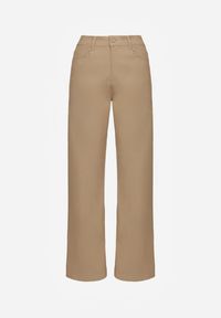 Renee - Beżowe Spodnie Woskowane o Szerokim Kroju High Waist Sezila. Okazja: na co dzień. Stan: podwyższony. Kolor: beżowy. Styl: casual #4