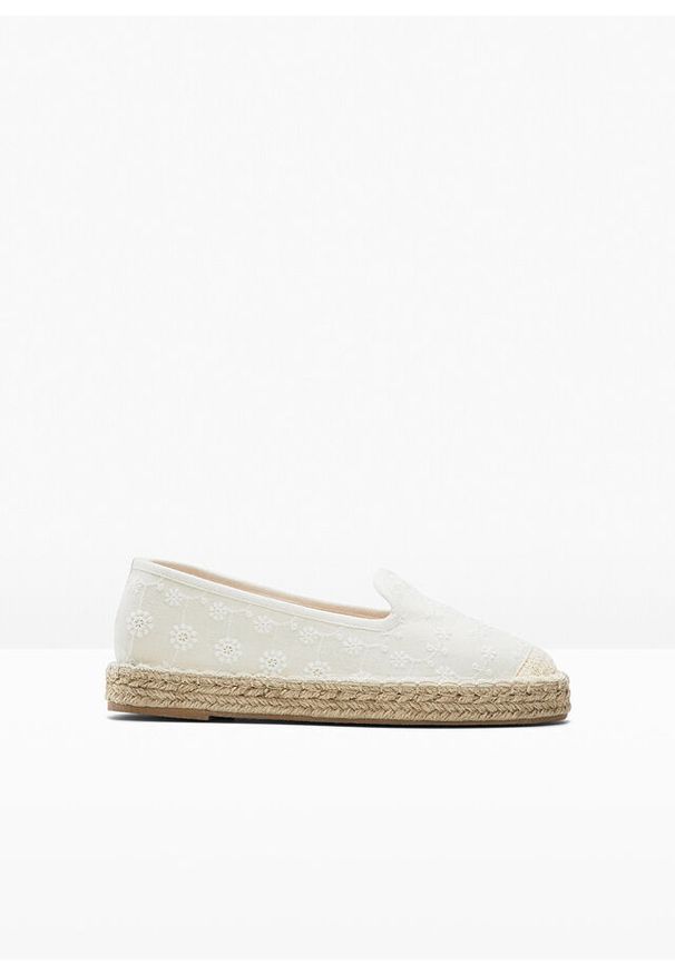 bonprix - Espadryle. Kolor: beżowy. Wzór: kwiaty, haft. Sezon: lato