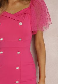 Renee - Fuksjowa Sukienka Trypheira. Kolor: różowy. Materiał: bawełna, tkanina. Długość rękawa: krótki rękaw. Styl: elegancki. Długość: mini #2