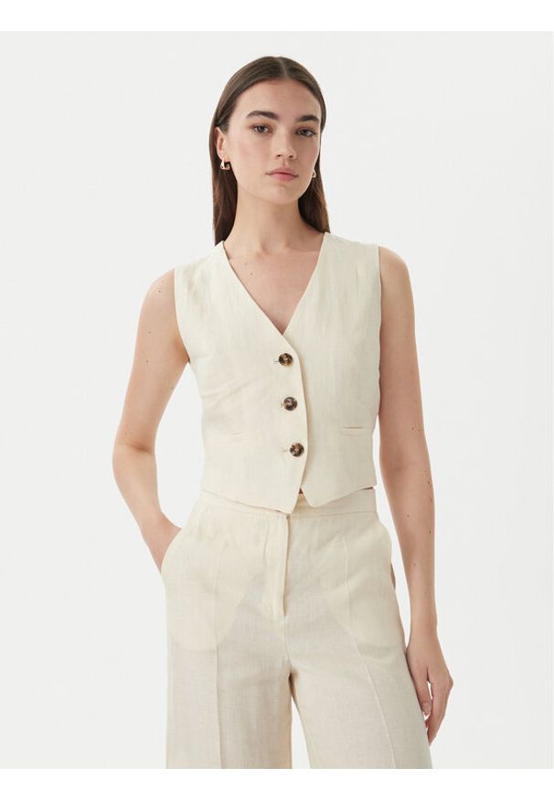Marella Kamizelka garniturowa Veranda 2615151032 Écru Regular Fit. Kolor: kremowy. Materiał: len
