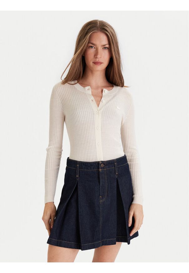 Lacoste Kardigan AF4141 Écru Slim Fit. Kolor: kremowy. Materiał: wełna