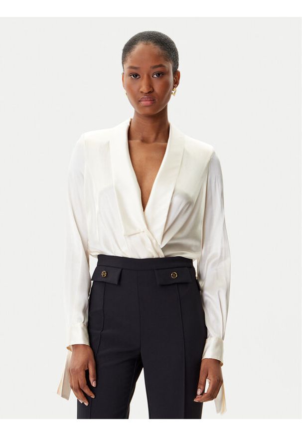 Elisabetta Franchi Body CB-007-57E2-V490 Beżowy Regular Fit. Kolor: beżowy. Materiał: jedwab