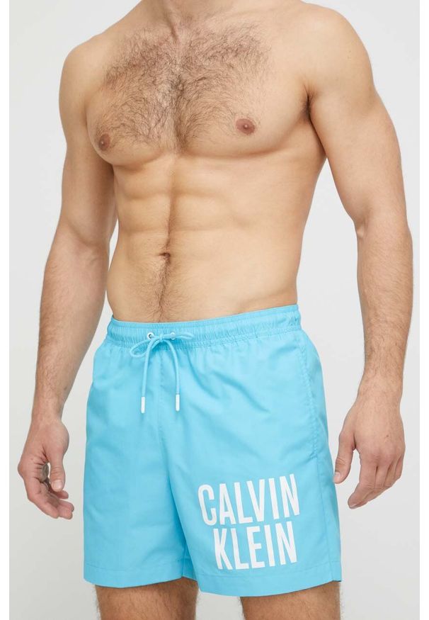 Calvin Klein szorty kąpielowe kolor niebieski. Kolor: niebieski. Materiał: tkanina, poliester, materiał
