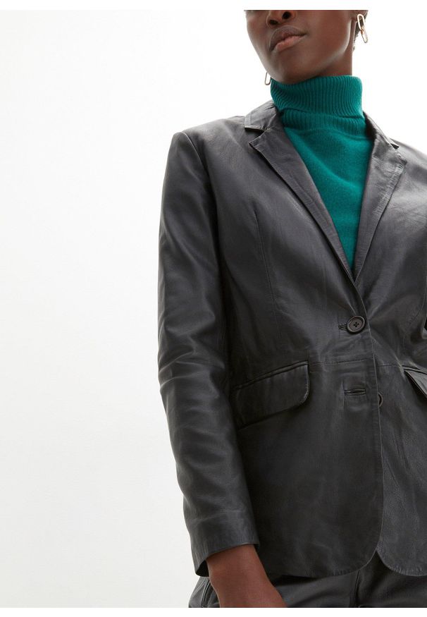 bonprix - Żakiet ze skóry jagnięcej nappa. Kolor: czarny. Materiał: skóra. Styl: klasyczny