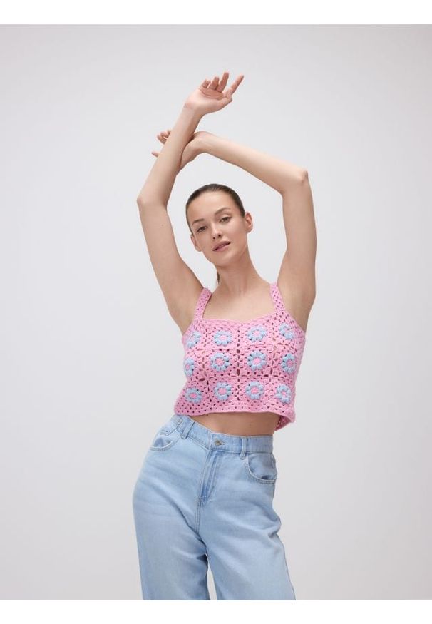 Reserved - Dzianinowy top na ramiączkach - różowy. Kolor: różowy. Materiał: dzianina. Długość rękawa: na ramiączkach