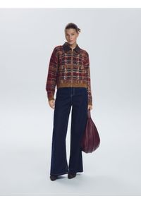 Reserved - Sweter z kontrastowym kołnierzem - wielobarwny. Materiał: wełna, dzianina