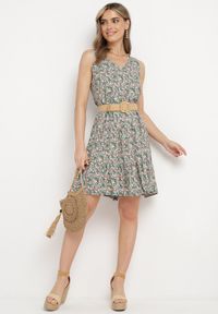 Born2be - Zielono-Różowa Sukienka Bawełniana Bez Rękawów na Lato Biazena. Okazja: na co dzień. Kolor: zielony. Materiał: bawełna. Długość rękawa: bez rękawów. Sezon: lato. Styl: casual, wizytowy #6