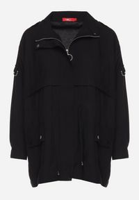 Born2be - Czarna Kurtka Parka z Bawełną Ściągana w Pasie Troczkiem Zapinana na Napy Velethra. Okazja: na co dzień. Kolor: czarny. Materiał: bawełna. Styl: casual #4