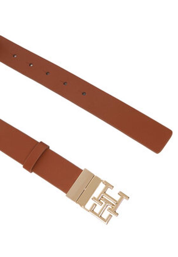TOMMY HILFIGER - Tommy Hilfiger Pasek Damski Th Logo 3.0 Rev Mono AW0AW18019 Brązowy. Kolor: brązowy. Materiał: skóra