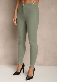 Renee - Ciemnozielone Spodnie z Bawełny o Kroju Skinny Irivella. Okazja: na spotkanie biznesowe. Stan: podwyższony. Kolor: zielony. Materiał: bawełna. Styl: biznesowy, elegancki #3