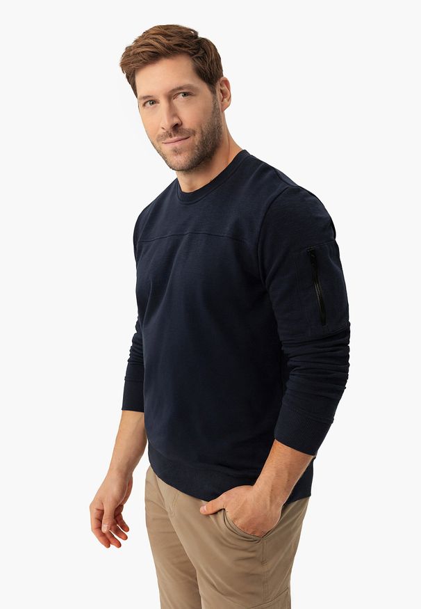 Volcano - Bawełniana bluza B-BERYL. Okazja: na co dzień, do pracy. Kolor: niebieski. Materiał: bawełna. Wzór: gładki. Styl: casual, klasyczny