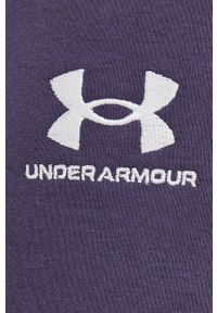 Under Armour spodnie dresowe damskie kolor granatowy gładkie. Stan: podwyższony. Kolor: fioletowy. Materiał: dresówka. Wzór: gładki #8