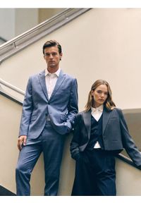 Reserved - Marynarka slim fit w kratę - niebieski. Kolor: niebieski. Materiał: wiskoza, tkanina