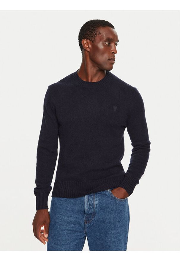 AMI PARIS - AMI Paris Sweter HKS057.005 Granatowy Regular Fit. Kolor: niebieski. Materiał: kaszmir