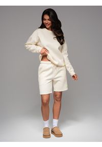 Ombre Clothing - Zestaw dresowy dla par UNISEX bluza + szorty - kremowy V2 Z108 - XL/XXL. Okazja: do domu, na co dzień. Kolor: kremowy. Materiał: dresówka. Długość: krótkie. Wzór: aplikacja. Styl: klasyczny, elegancki, casual #4