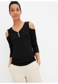 bonprix - Shirt cold-shoulder. Kolor: czarny