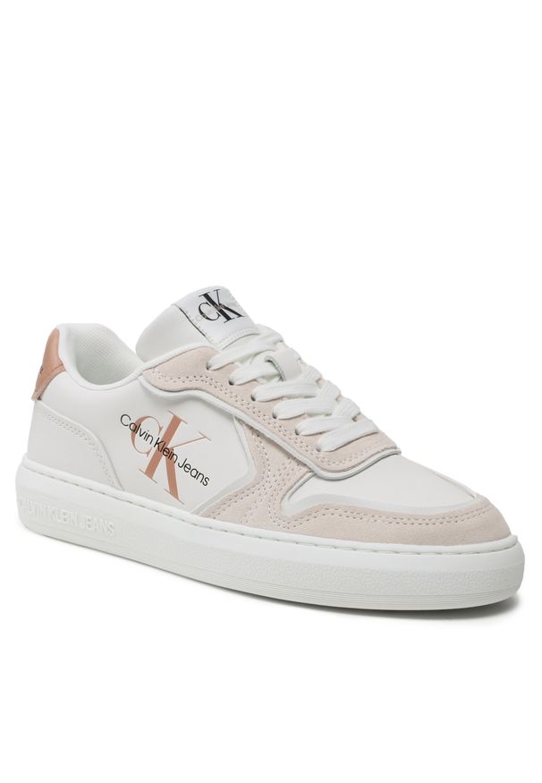 Sneakersy Calvin Klein Jeans Casual Cupsole Irregular Lines W YW0YW00913 White/Ancient White 0LA. Okazja: na co dzień. Kolor: biały. Materiał: skóra