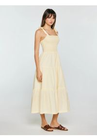 Big-Star - Sukienka damska midi na ramiączkach w drobne paseczki jasnożółta Gopisi 200. Kolor: żółty. Materiał: bawełna, tkanina. Długość rękawa: na ramiączkach. Długość: midi #2