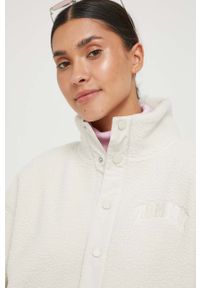 Tommy Jeans bluza damska kolor beżowy gładka. Kolor: beżowy. Materiał: poliester. Długość: krótkie. Wzór: gładki #2