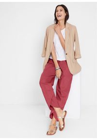 bonprix - Spodnie 3/4 z przewiewnej mieszanki lnu. Stan: podwyższony. Kolor: czerwony. Materiał: len #3