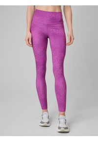 4f - 4F Legginsy treningowe szybkoschnące damskie - różowe L. Stan: podwyższony. Kolor: różowy. Materiał: skóra, włókno. Sport: fitness #2