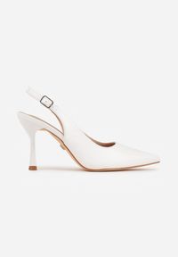 Renee - Białe Eleganckie Szpilki Slingback VICES z Wkładką ze Skóry Naturalnej Madede. Okazja: na randkę, na wesele, na ślub cywilny, na imprezę. Nosek buta: szpiczasty. Zapięcie: pasek. Kolor: biały. Materiał: skóra. Obcas: na szpilce. Styl: elegancki #3