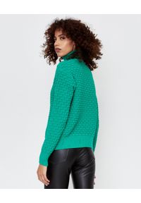Pinko - PINKO - Zielony sweter z logo Nuvolosita. Typ kołnierza: golf. Kolor: zielony. Materiał: jeans, dzianina. Długość: długie. Wzór: kwiaty, ze splotem. Sezon: zima, jesień #3