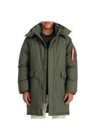 Kurtka Alpha Industries Puffer Parka 148124142 - zielona. Kolor: zielony. Materiał: bawełna, poliester, nylon, materiał, puch. Styl: klasyczny
