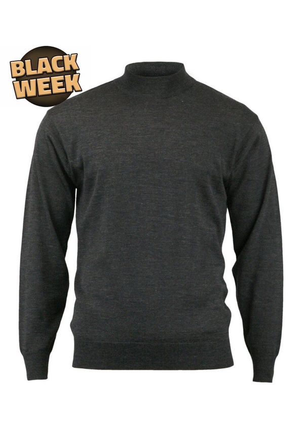 PÓŁGOLF Grafitowy, Ciemny Szary Klasyczny, Wełna Merynosa - MM Classic, Męski. Kolor: szary. Materiał: akryl, wełna. Styl: klasyczny