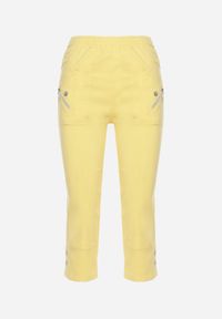 Born2be - Żółte Spodnie 3/4 z Elastyczną Gumką w Pasie i Suwakami Leazira. Okazja: na co dzień. Kolor: żółty. Styl: casual, elegancki #6