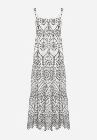 Born2be - Czarno-Biała Bawełniana Sukienka Ozdobiona Haftem Sadonique. Okazja: na co dzień. Kolor: czarny. Materiał: bawełna. Długość rękawa: na ramiączkach. Wzór: aplikacja, haft. Styl: casual, elegancki #7