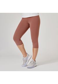 DOMYOS - Legginsy krótkie fitness damskie Nyamba 520 Slim. Kolor: fioletowy. Materiał: mesh, materiał, bawełna, elastan, włókno. Długość: krótkie. Sport: fitness #1