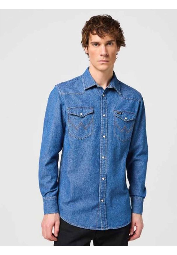 Wrangler - WRANGLER LS WESTERN SHIRT MĘSKA KOSZULA ELEGANCKA BARREL BLUE 112350488 W556015512. Styl: elegancki