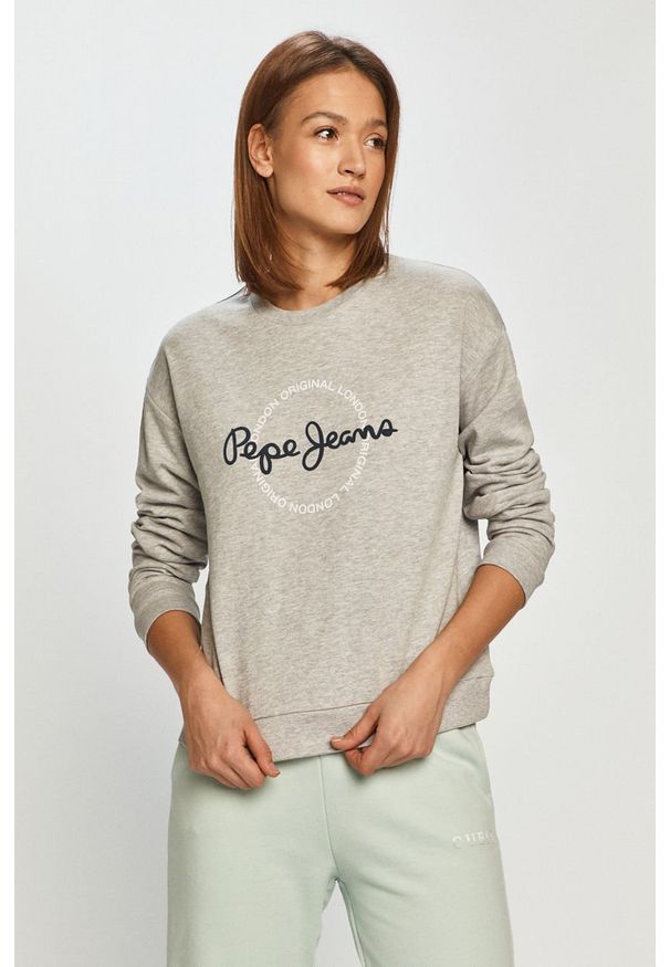 Pepe Jeans - Bluza Blanca. Okazja: na co dzień. Typ kołnierza: bez kaptura. Kolor: szary. Materiał: dzianina. Długość rękawa: długi rękaw. Długość: długie. Wzór: nadruk. Styl: casual