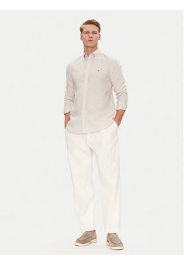 TOMMY HILFIGER - Tommy Hilfiger Koszula MW0MW40704 Beżowy Regular Fit. Kolor: beżowy. Materiał: bawełna
