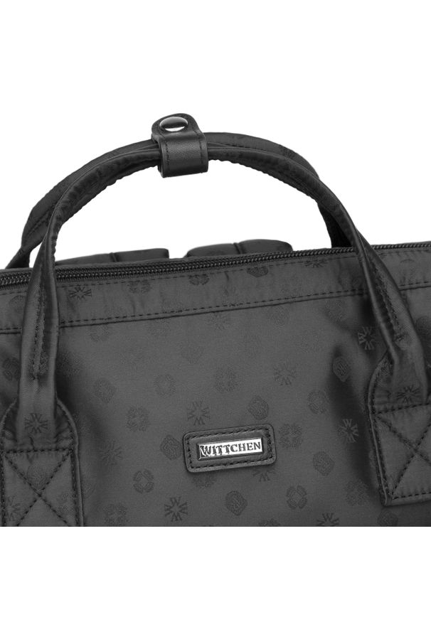 Wittchen - Damski plecak z żakardu z monogramem i skórzaną kieszenią. Kolor: czarny. Materiał: żakard. Styl: elegancki