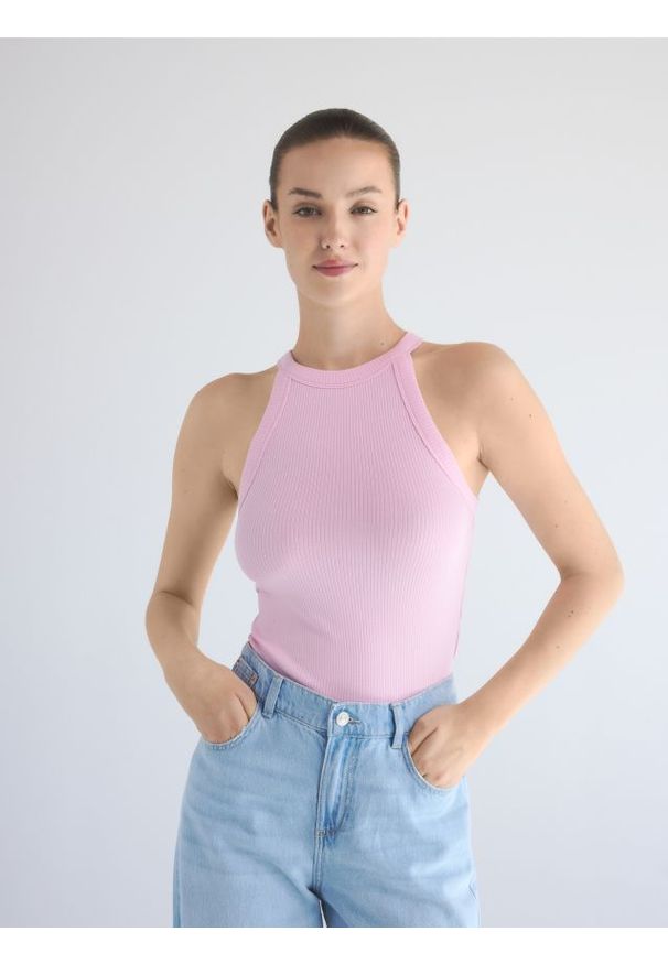 Reserved - Bawełniany top - różowy. Kolor: różowy. Materiał: bawełna