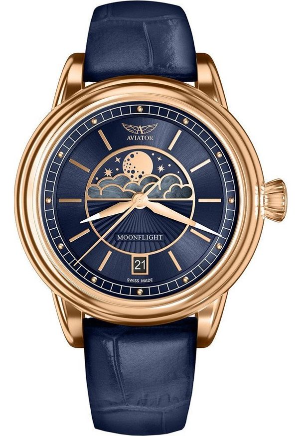 AVIATOR - Zegarek Aviator Zegarek damski Aviator V.1.33.2.256.4 niebieski. Kolor: niebieski