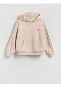 Reserved - Bluza z nadrukiem na plecach - kremowy. Kolor: kremowy. Materiał: bawełna. Wzór: nadruk #1