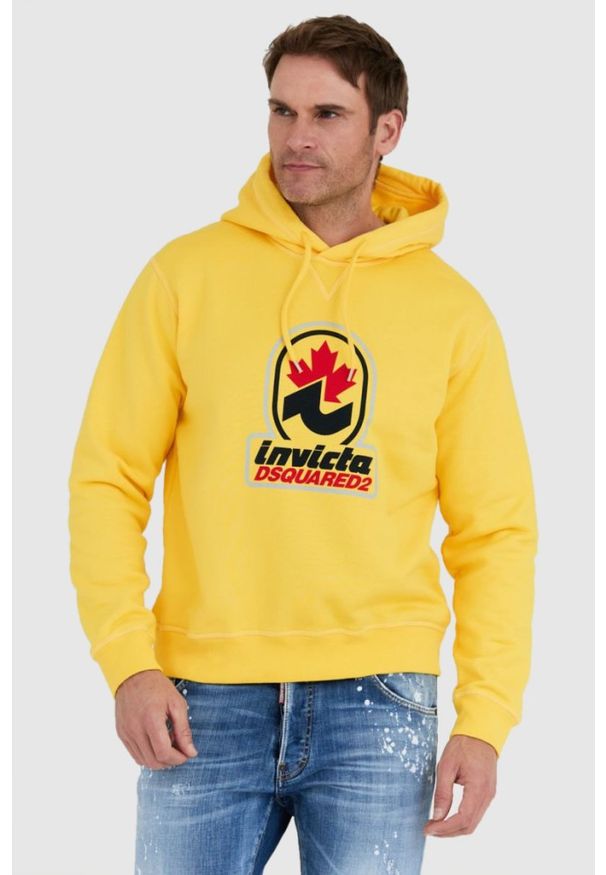 DSQUARED2 Żółta bluza męska invicta cool hoodie. Kolor: żółty