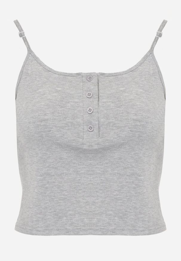 Renee - Szary Prążkowany Top na Ramiączkach z Bawełny z Guzikami Bernesa. Okazja: na co dzień. Kolor: szary. Materiał: prążkowany, bawełna. Długość rękawa: na ramiączkach. Styl: casual