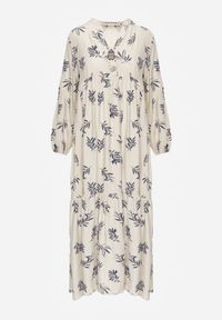 Born2be - Jasnobeżowa Rozkloszowana Sukienka z Wiskozy z Dekoltem na Guziki Watesa. Okazja: na co dzień. Kolor: beżowy. Materiał: wiskoza. Typ sukienki: rozkloszowane, proste. Styl: boho, casual #3