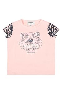 Kenzo kids - KENZO KIDS - Różowy t-shirt z nadrukiem tygrysa 0-4 lata. Kolor: wielokolorowy, fioletowy, różowy. Materiał: bawełna. Długość rękawa: krótki rękaw. Wzór: nadruk. Sezon: lato