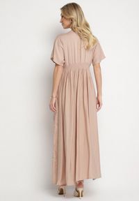 Born2be - Beżowa Wiskozowa Sukienka z Metaliczną Nicią i Haftem Nelvesia. Okazja: na co dzień. Kolor: beżowy. Materiał: wiskoza. Wzór: haft. Sezon: wiosna. Styl: klasyczny, casual, elegancki #2