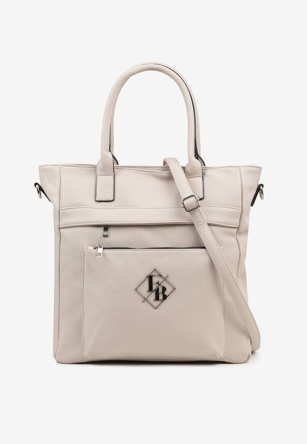 Renee - Szara Torebka Typu Shopper z Paskiem Crossbody Zdobiona Aplikacją Idaniela. Kolor: szary. Wzór: aplikacja. Dodatki: z aplikacjami. Materiał: zdobione. Styl: elegancki, casual. Rodzaj torebki: na ramię